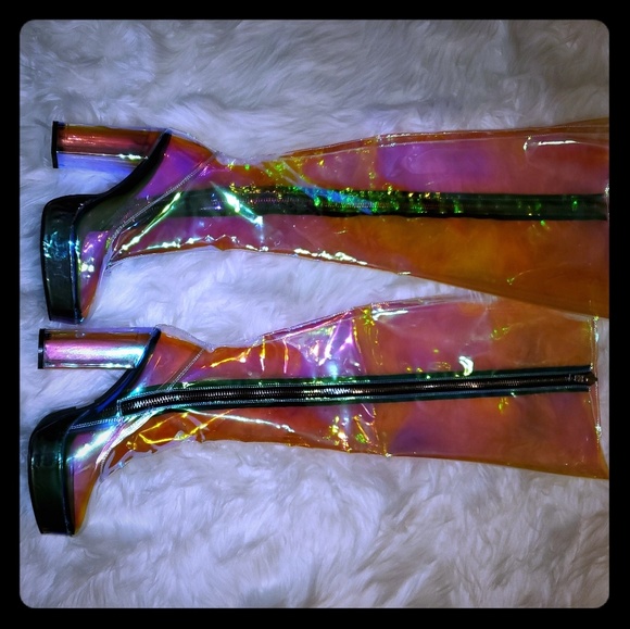 Current Mood Shoes - SOLD OUT Vinyl prism knee high boots